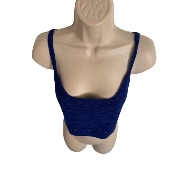 Olivaceous Knit Size Large Crochet Cropped Electric Blue Tank Top NWT - Picture 2 of 9